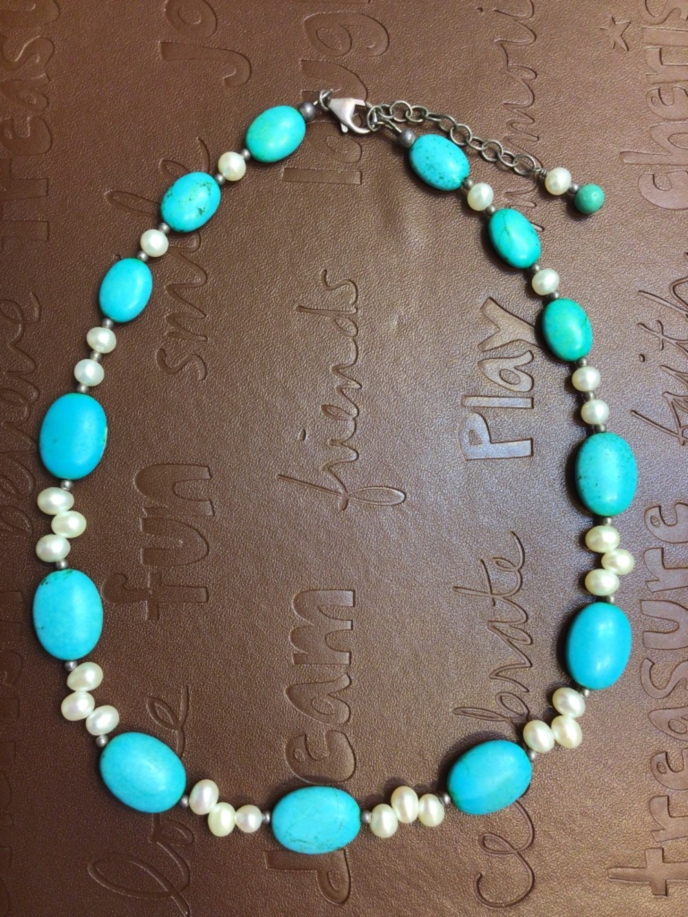 Vintage Turquoise & Freshwater Pearl Necklace/Choker Sterling Silver 925 Clasp